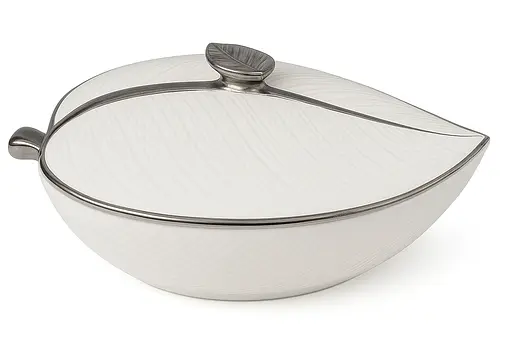 Салатница в форме листа с крышкой стильная керамическая миска Белый с серебряным - фото 1