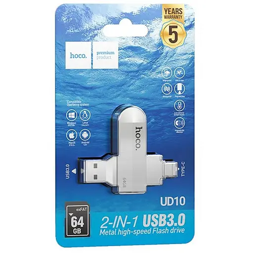 Флеш-накопичувач Hoco UD10 Metal Flash 2in1 USB 3.0/Type-C - 64GB Gray - фото 4