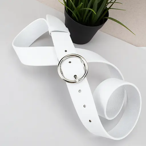 Ремінь жіночий шкіряний JK-3542 білий (120 см) з круглою пряжкою - фото 3