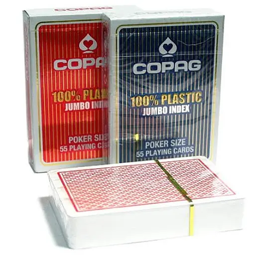 Карты игральные Cartamundi Copag 100% Plastic Jumbo Index (red blue) (344b) - фото 1
