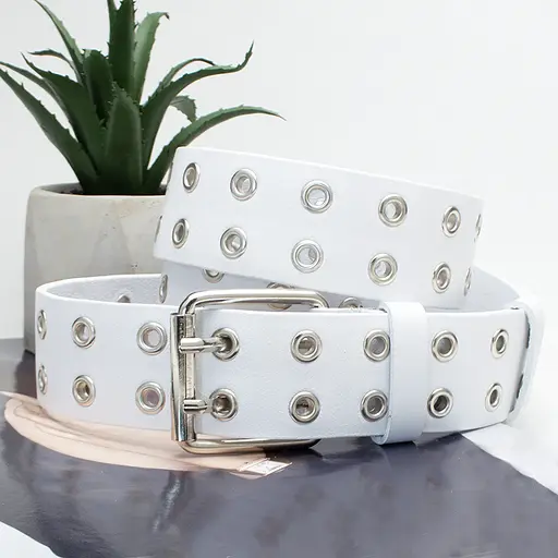 Ремінь шкіряний з люверсами білий JK-4035 (125 см) унісекс широкий - фото 1