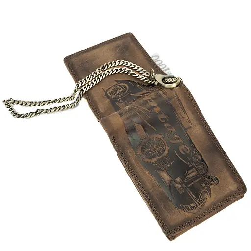 Мужское кожаное портмоне с ретро-автомобилем коричневое Always Wild N992C-VIN-C - фото 6