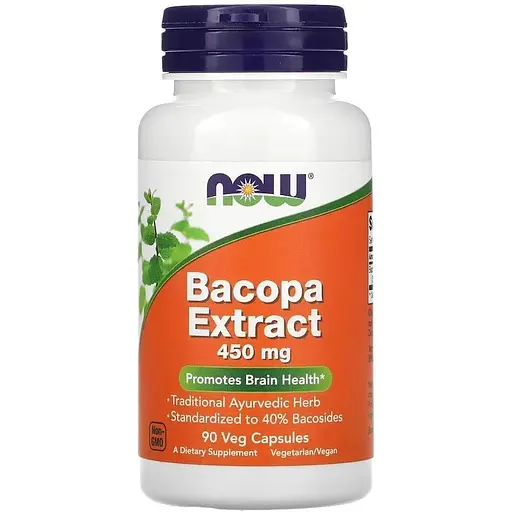 Натуральна добавка NOW Bacopa Extract 450 mg, 90 вегакапсул
