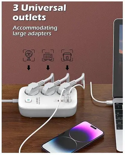 Удлинитель сетевой LDNIO SE3436 - 4 порта + 3 розетки 65 W 2 метра - фото 2