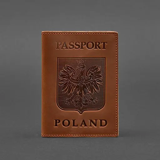 Кожаная обложка для паспорта с польским гербом светло-коричневая Crazy Horse - фото 5