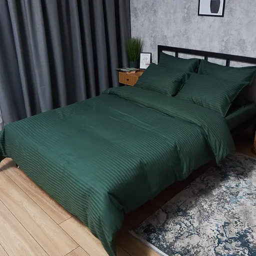 Комплект постільної білизни Moon&Star Satin Stripe Mystic Green Сімейний 160х220х2 наволочки 2х70х70 - фото 1