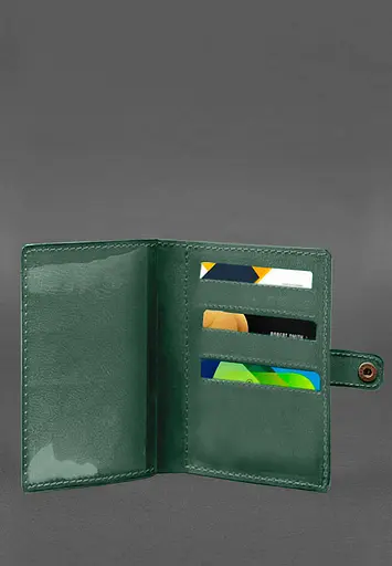 Кожаная обложка-портмоне для военного билета 15.0 зеленая Crazy Horse - фото 4