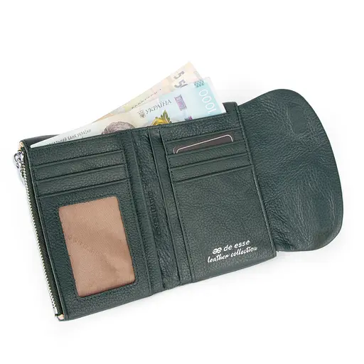 Гаманець жіночий шкіряний De Esse LC68308-94 зелений на магніті - фото 2