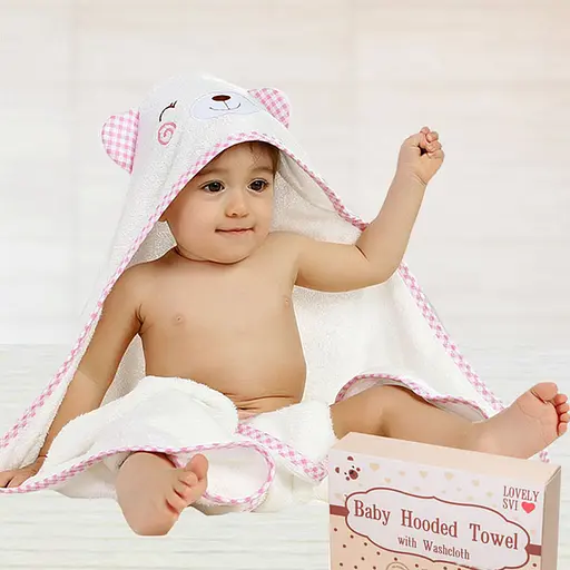 Полотенце бамбук/махра Lovely Svi детское с капюшоном в подарочной коробке - 90 х 90 см Розовая окантовка (8692695) - фото 2