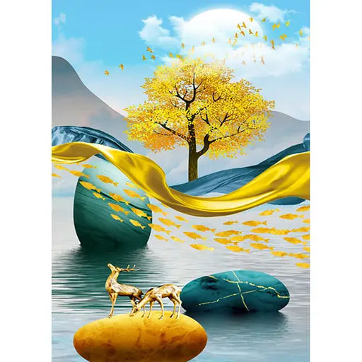 Алмазна мозаїка Strateg ПРЕМІУМ Золота антилопа без підрамника розміром 30х40 см (JSDF82153) - фото 1