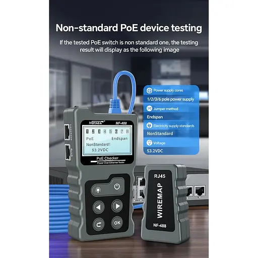 Кабельний тестер Noyafa NF-488 багатофункціональний функція PoE Ping для RJ45 DC (18887) - фото 9