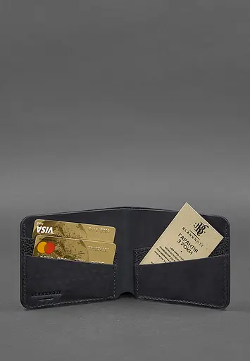 Мужской кожаный портмоне 4.1 (4 кармана) синий Карбон - фото 3