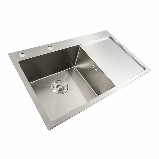 Кухонная мойка нержавейка 78x48 L Platinum Handmade (два отверстия, круглый сифон 3,0/0,8), Нержавеющая сталь - фото 4