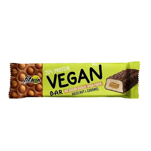 Блок веганских батончиков FitWin Vegan Bar, 12*50 грамм - Карамель-фундук - фото 2