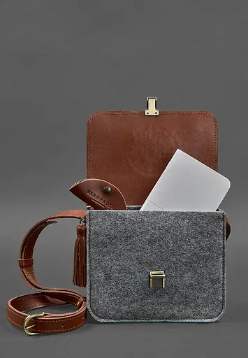 Фетрова жіноча бохо-сумка Лілу з шкіряними коричневими вставками - фото 3