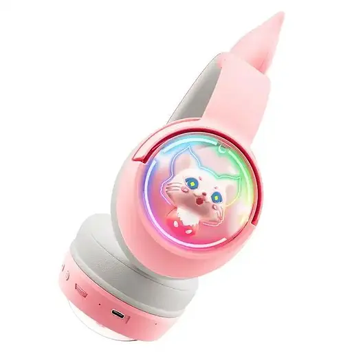 Дитячі ігрові бездротові Bluetooth навушники Onikuma B5 з RGB підсвічуванням і вбудованим мікрофоном Рожевий - фото 2