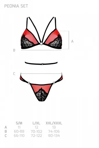Комплект білизни Passion Peonia Set XXL/XXXL red бра трусики - фото 7