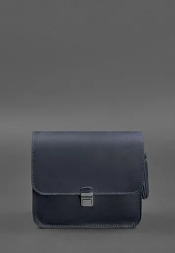 Кожаная женская бохо-сумка Лилу синяя Crazy Horse - фото 6