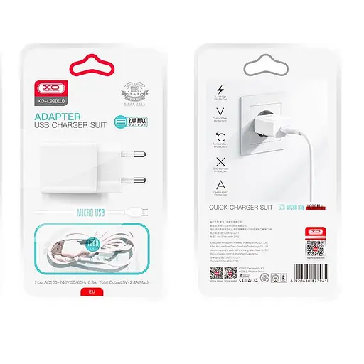 Адаптер мережний XO Micro USB Cable Home charger L99 |1USB, 2.4A| - фото 2