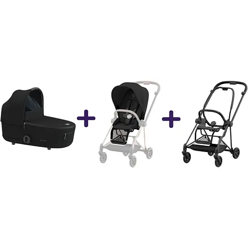 Люлька Cybex Mios Lux Deep Black + Текстиль для прогулянкового блоку Cybex Mios Deep Black + Шасси для коляски Cybex Mios LS RBA Matt Black