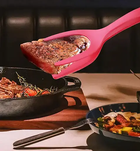 Лопатка-щипці 2в1 для перевертання та захоплення продуктів 31 см, Kitchen Master Червоний 87414 - фото 6