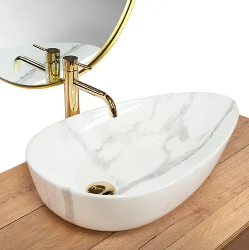 Умивальник Rea Greta 65 Bianco Shiny накладний мармур REA-U6501, Мармур - фото 5