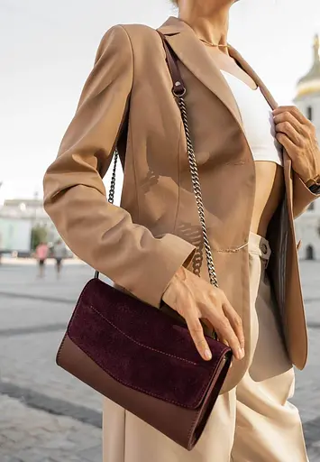 Жіноча шкіряна сумка Еліс бордова Велюр Krast - фото 8