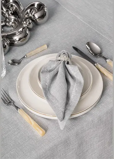 Скатерть полиэстер Cotton Box 175х240 см + ранер 40х140 см + салфетки 6шт 40х40 см Pera - Grey TC303375948 - фото 4