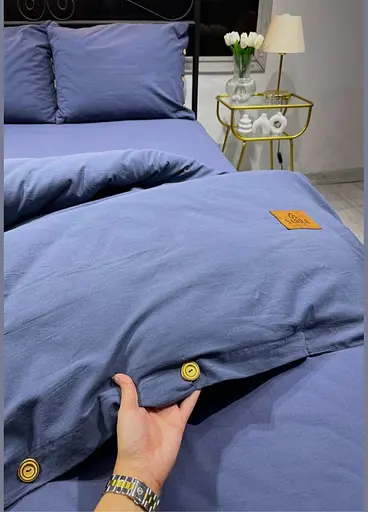 Комплект постільної білизни SARRA Двоспальний з простирадлом на резинці 160х200+30 см Lacivert ранфорс TC303375983 - фото 2