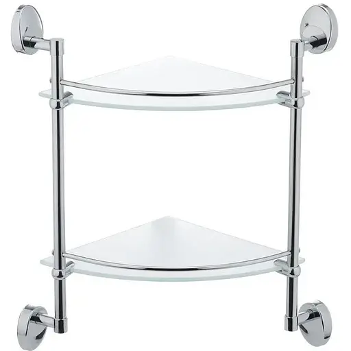 Стеклянная полка в ванную угловая 2-ярусная Zerix LR3307-2 LL1436, Хром - фото 1