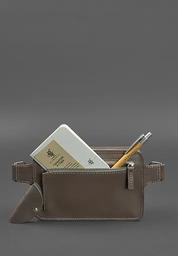 Шкіряна поясна сумка Dropbag Mini темно-бежева - фото 4