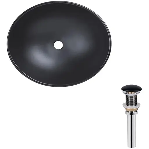 Умивальник Qtap Dove накладний овальний 410x335x145 мм Black matt + донний клапан PU03, Чорний матовий - фото 1