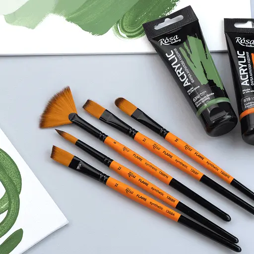 Пензель синтетика віялова FLAME 1368FN №2 коротка ручка Rosa - фото 6