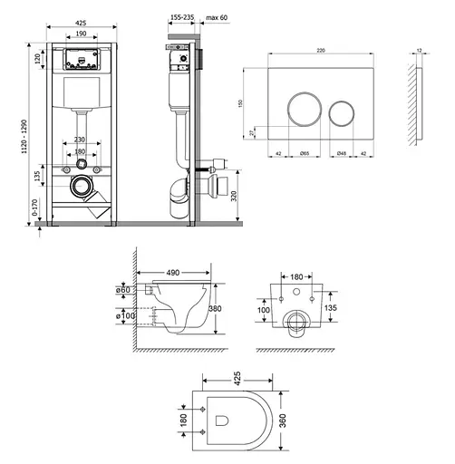 Набір Q-tap Nest 4 в 1 підвісний унітаз Taurus Ultra Quiet 490x360x380 + комплект інсталяції QT2433084EUQMB46186 - фото 2