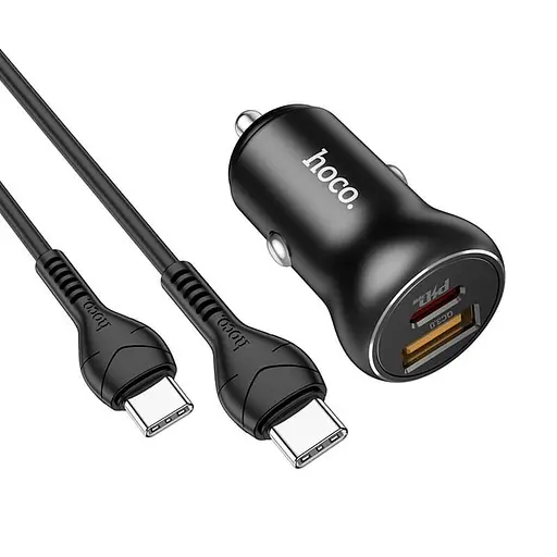Комплект зарядный автомобильный HOCO NZ5 Smooth road car charger 30 W 2 порта с кабелем Type-C to Type-C черный - фото 3