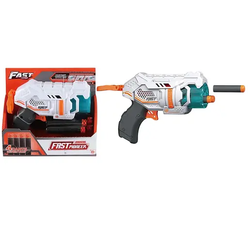 Игрушечный детский пистолет механический барабанного типа с мягкими патронами (4 шт.)(15 х 11см) - фото 1