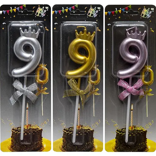 Свеча-цифра 9 с короной, JY-1064