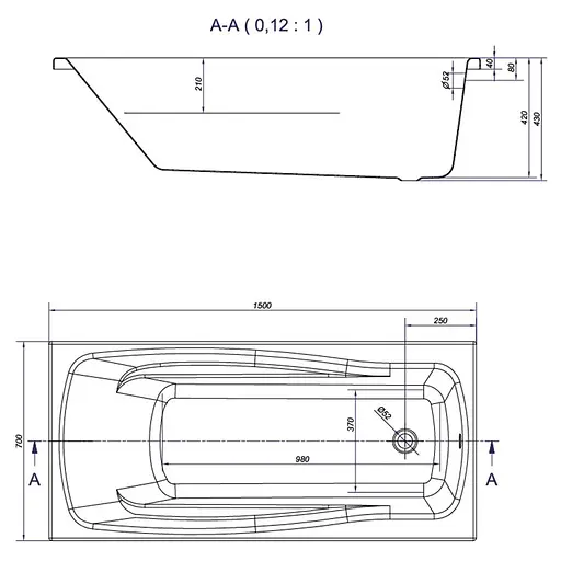 Ванна акриловая Cersant Lana 150x70 - фото 3