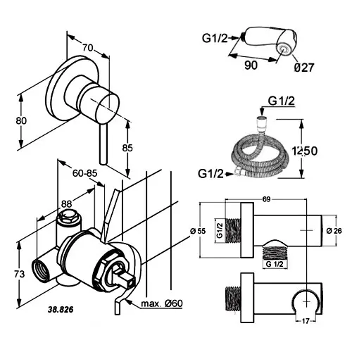 Набір гігієнічного душу прихованого монтажу Kludi Bozz 389990576 - фото 2