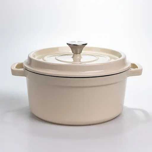 Каструля чавунна 4.5 л емальована з кришкою посуд для тушкування та запікання Premium Cookware HP-1-19-WHITE - фото 2