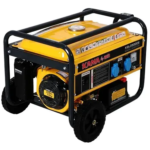 Бензиновый генератор KGL3500CE, 1-фазный 230V, 50Hz, 3.5kVA/2.8kW, бак 15 л, расход 1.3 л/час, пуск: ручной/стартер, 590х433х430 мм, 43 кг