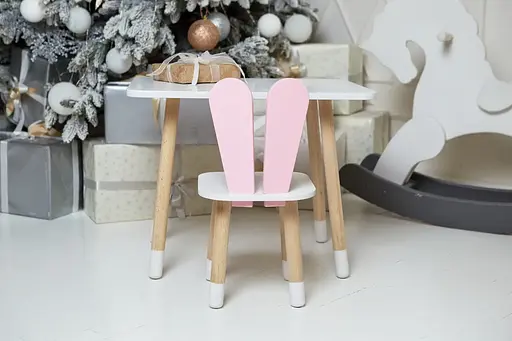 Дитячий прямокутний столик (Білий) та стільчик Зайчик (Рожевий) - фото 7