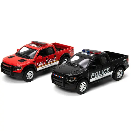 Металевий інерційний пікап Ford F-150 SVT Raptor Supercrew Police/Fire 5", відкриваються двері - фото 3