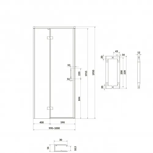 Душові двері Cersanit Larga 100x195 L розпашні профіль чорний S932-129, Ліва, прозорий, чорний - фото 2