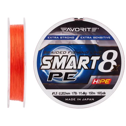 Шнур Favorite Smart PE 8x 150м (red orange) 1.5/0.202 мм 17 lb/11.4 кг