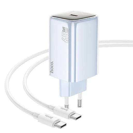 МЗП Hoco N48 Glorious PD65W (1USB-C) + кабель Type-C to Type-C Blue
