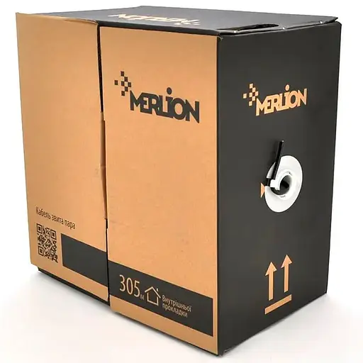 Кабель Merlion КВП UTP-cat.6 (4x2x0.52), (CCA), для внутр. робіт, 305м, GREY, Corton BOX, Q2