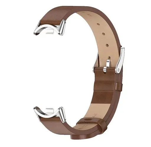 Кожаный ремешок MiJobs для фитнес-браслета Xiaomi Mi Band 8 и 9 Type B коричневый, держатель - золотистый - фото 3
