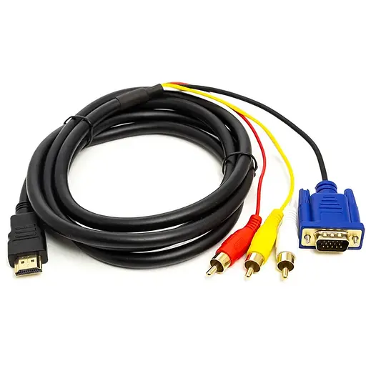 Кабель PowerPlant HDMI (M) - VGA (M) / 3*RCA (M), 1080p, 1м