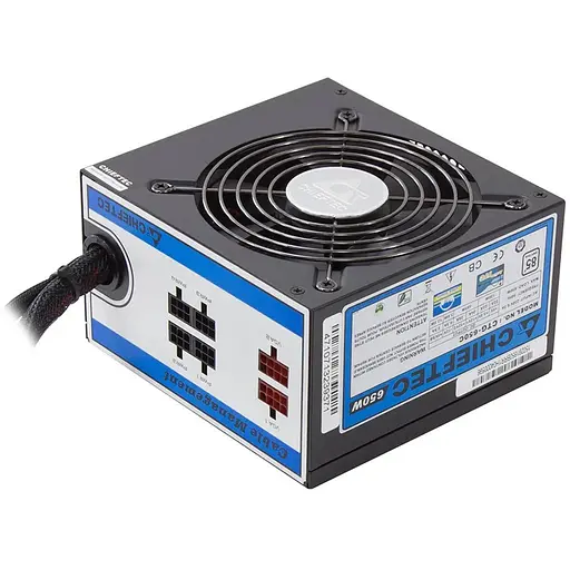 Блок питания Chieftec 650W CTG-650C, 120 mm, 20+4pin, 1x4+4pin, SATA х 6, Molex 4x4pin, 2x6+2pin, кабели модульные